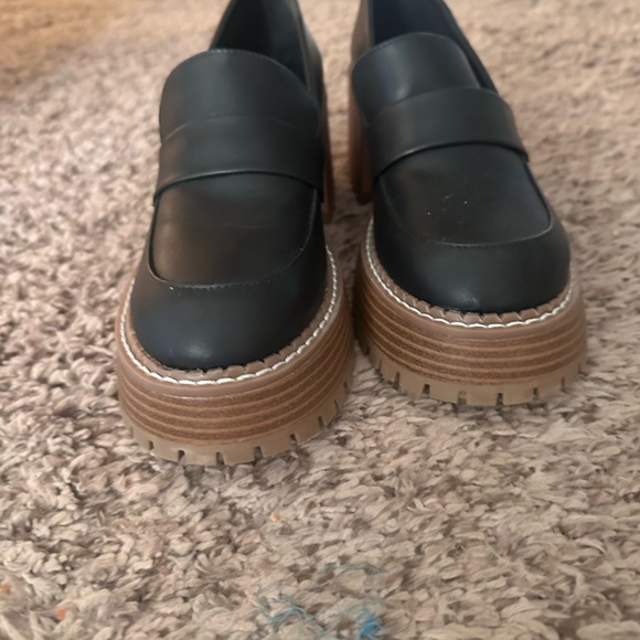 Black Chunky Heel Loafers - Picture 3 of 5